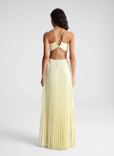 Calleira™ – Vestido Maxi de Satén en Color Amarillo
