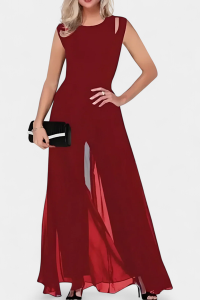 Nadia Mono Elegante Sin Mangas con Detalle de Transparencia Frontal