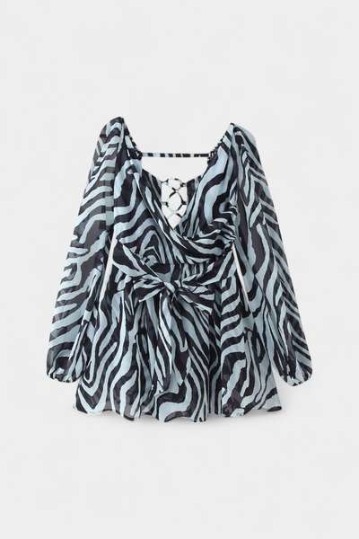 Vestido Mini Skylar con Escote en V y Mangas Livianas