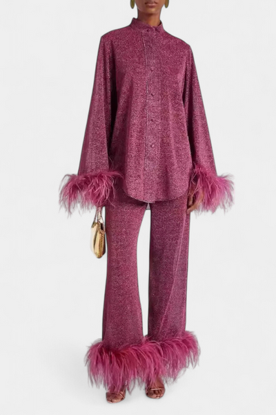 Conjunto de Dos Piezas Polina con Collar de Plumas