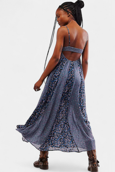 Vestido Boho Floral de Chiffon Lexa con Espalda Abierta