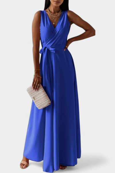 Marla – Vestido Largo con Escote en V y Corte Fluido