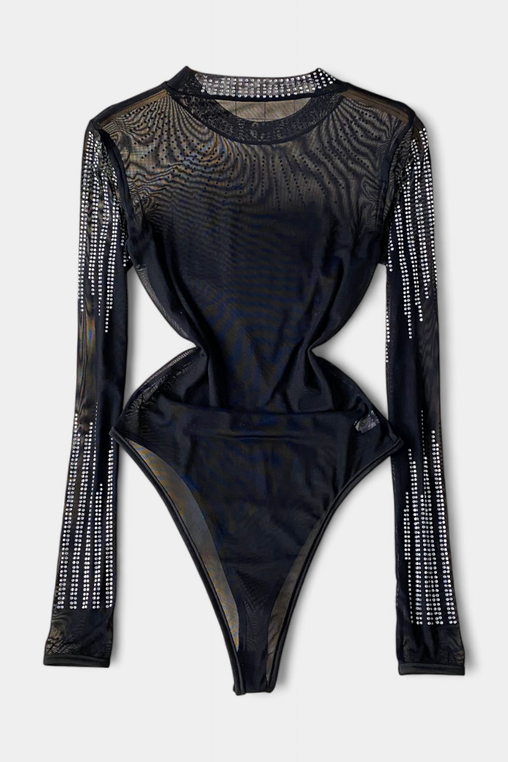 Body Transparente Antonella con Mangas Largas y Detalles Brillantes