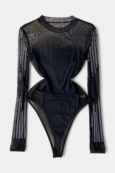 Body Transparente Antonella con Mangas Largas y Detalles Brillantes