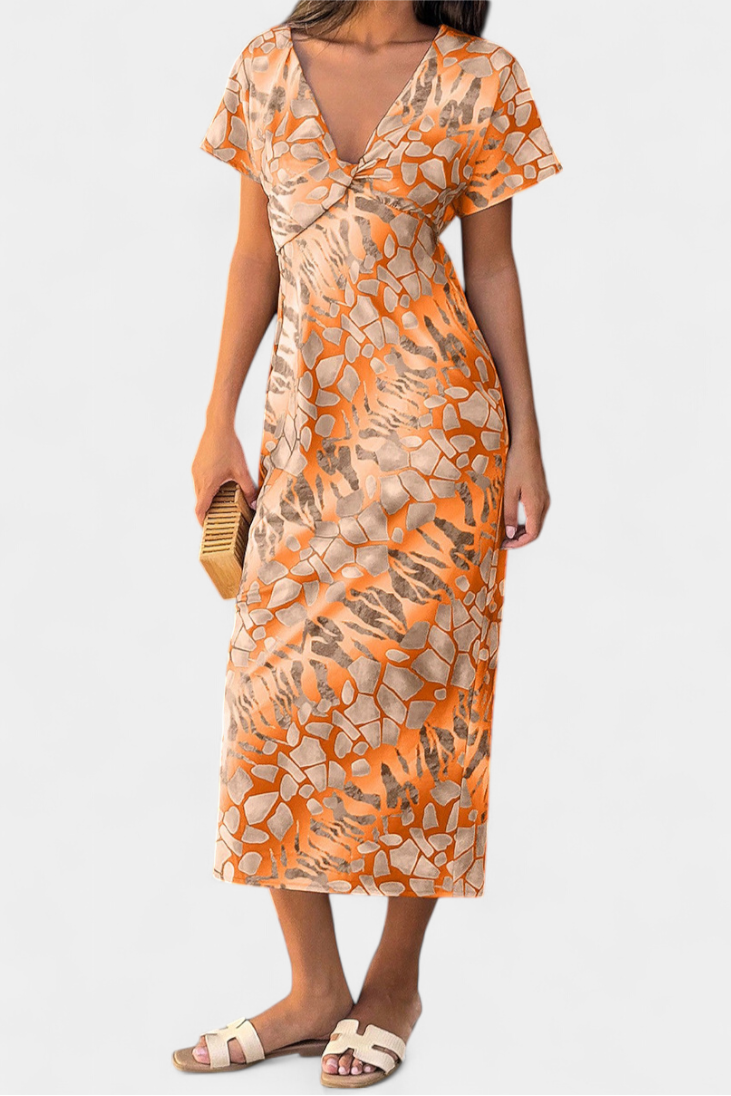 Vestido Triana con Diseño Abstracto y Escote en V