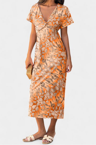 Vestido Triana con Diseño Abstracto y Escote en V