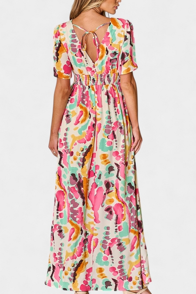 Vestido Boho Yuki con Escote en V y Estampado Tie-Dye
