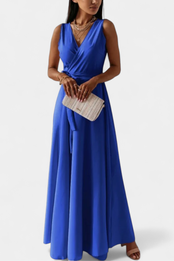 Marla – Vestido Largo con Escote en V y Corte Fluido