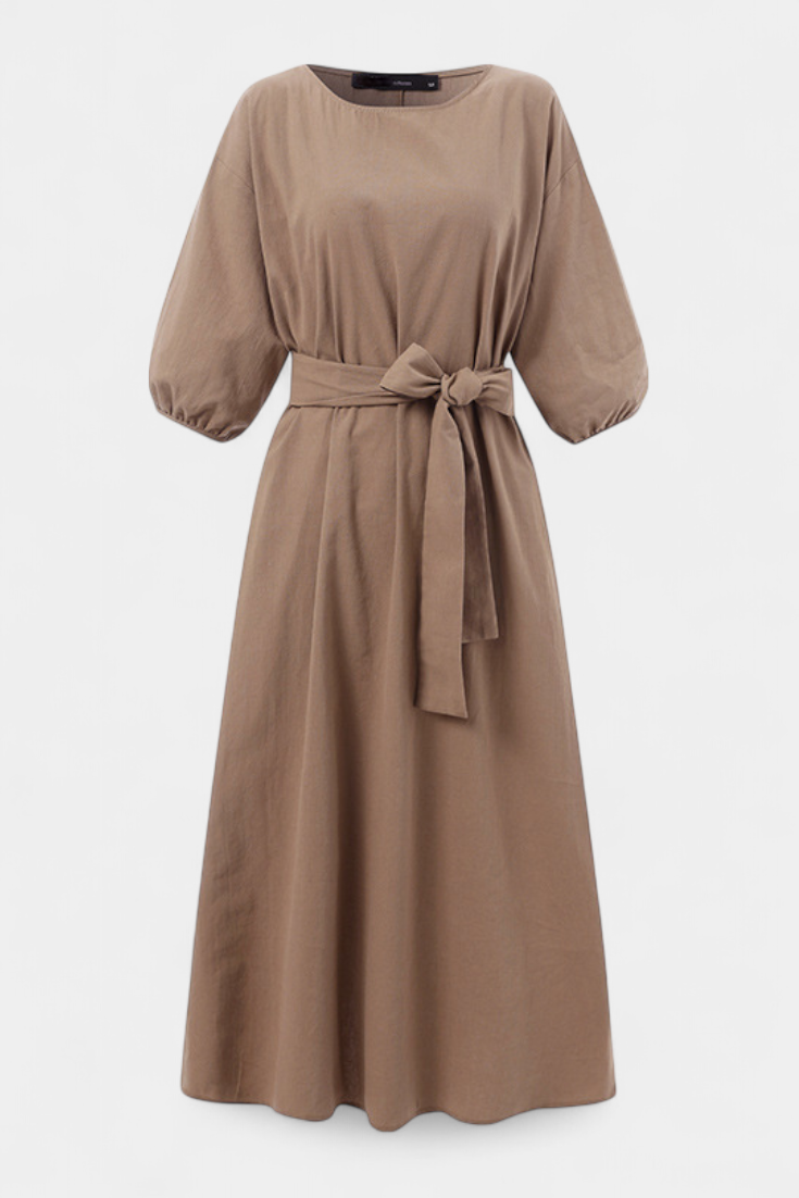 Krisbel Vestido de Lino y Algodón con Cintura Ajustable