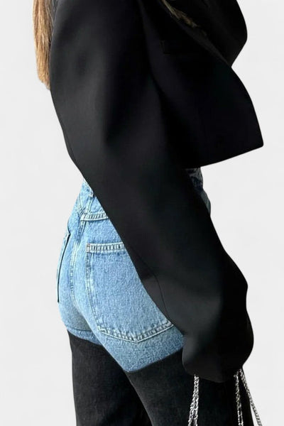Mijie Jeans de Cintura Alta con Detalles de Patchwork y Corte Recto