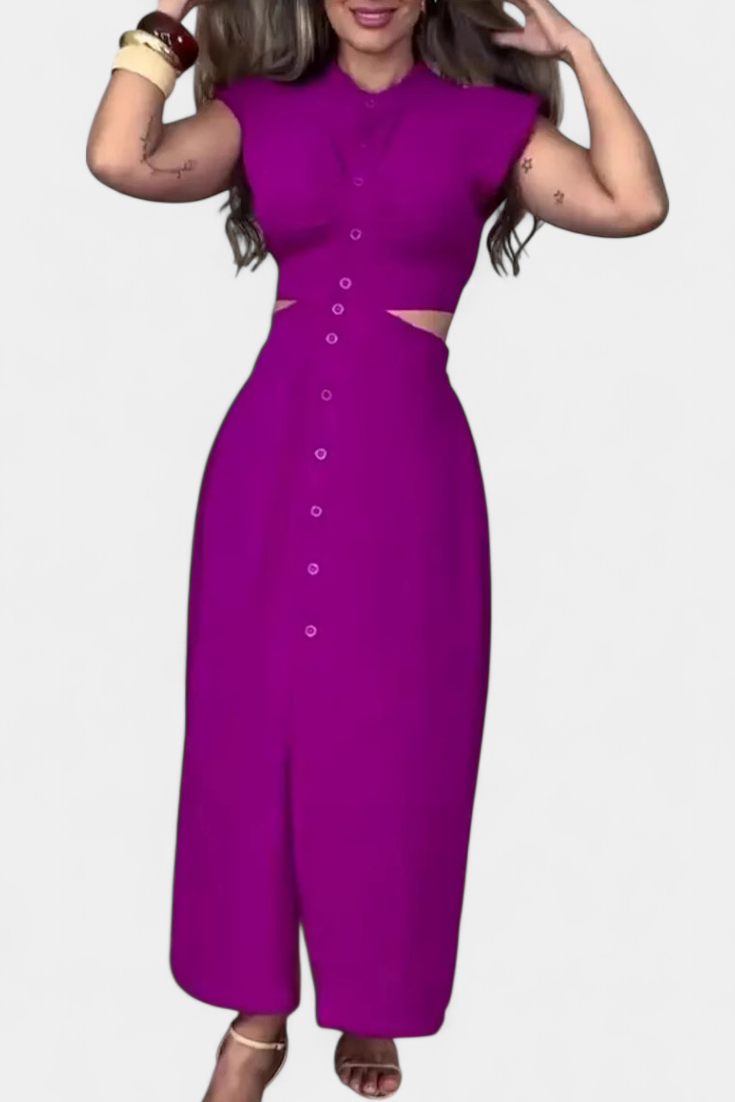 Vestido Midi Griselda con Botones y Cintura Descubierta