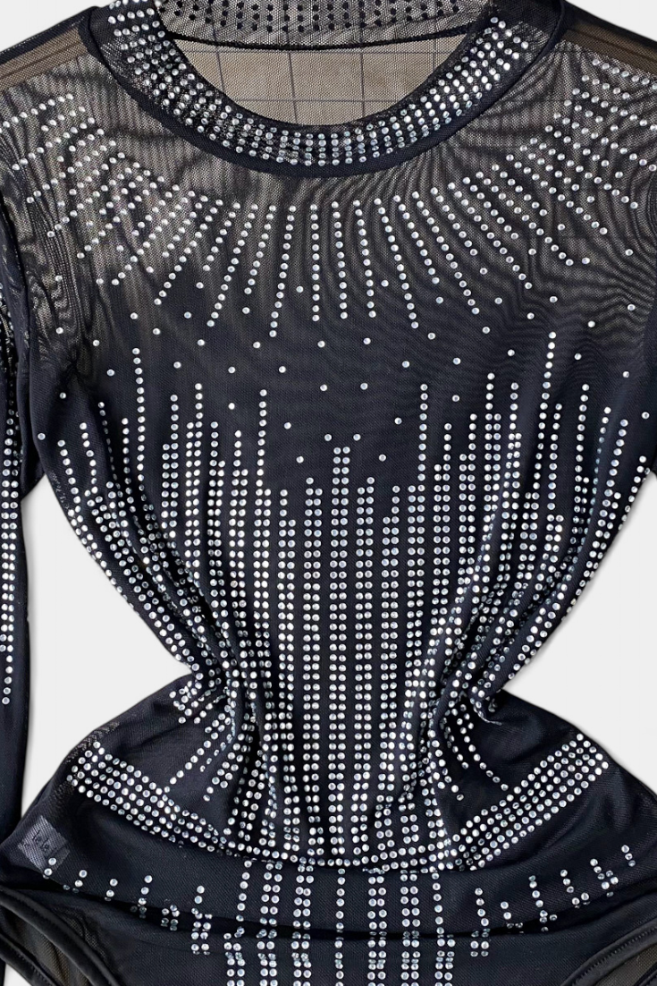 Body Transparente Antonella con Mangas Largas y Detalles Brillantes