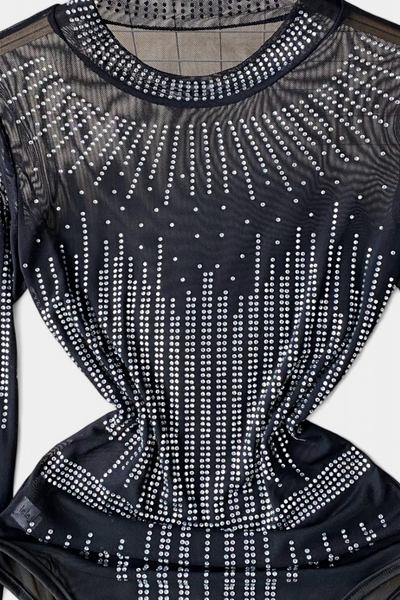 Body Transparente Antonella con Mangas Largas y Detalles Brillantes