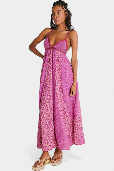 Vestido Boho Floral de Chiffon Lexa con Espalda Abierta