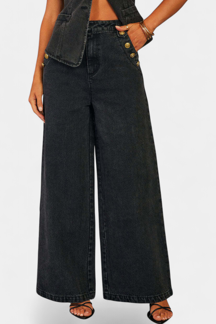 Ludovica Conjunto de Denim: Chaleco Entallado y Jeans de Pierna Ancha