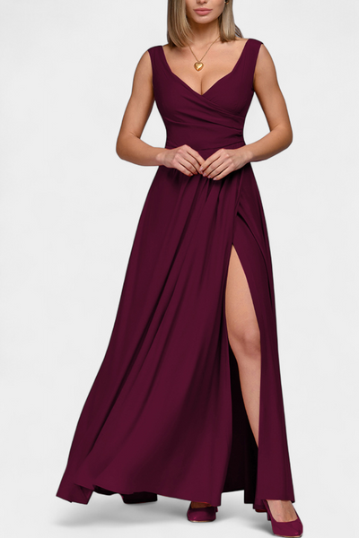 Rocío Vestido Largo con Drapeado Frontal y Escote en V