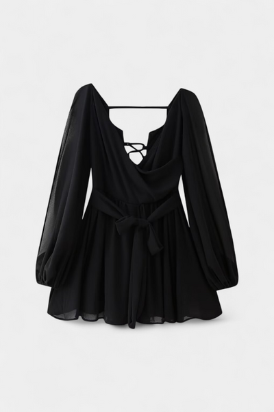 Vestido Mini Skylar con Escote en V y Mangas Livianas