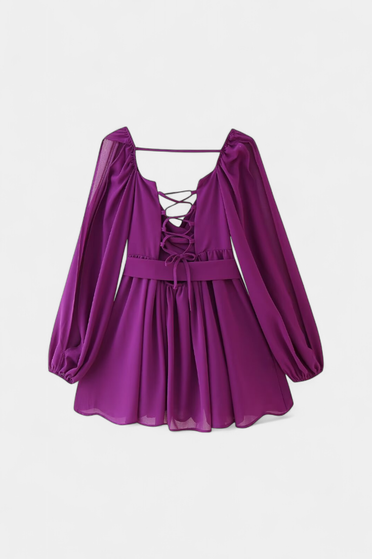 Vestido Mini Skylar con Escote en V y Mangas Livianas