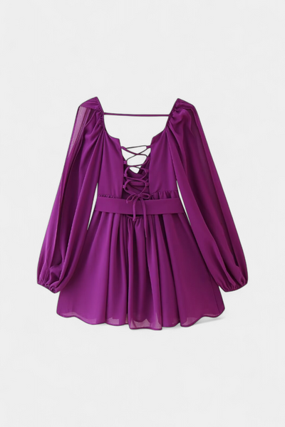 Vestido Mini Skylar con Escote en V y Mangas Livianas
