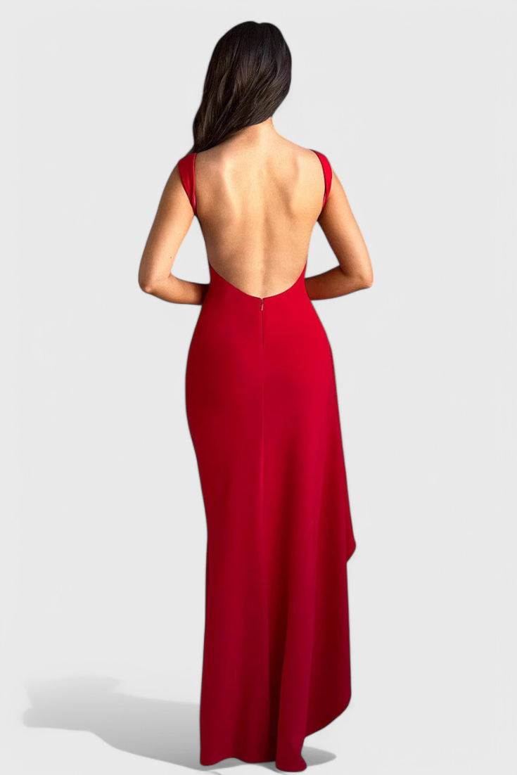 Vestido de Satén Marion con Espalda Abierta y Abertura Lateral