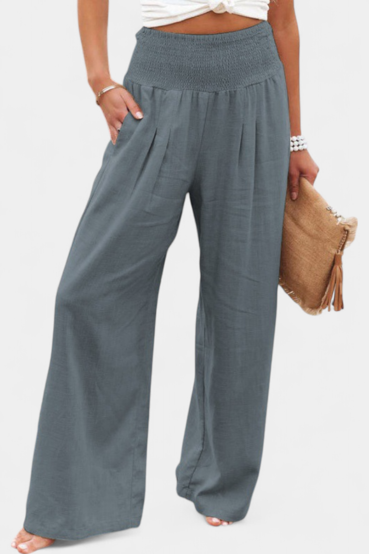 Lexia Pantalones de Algodón y Lino con Corte Suelto y Estilo Natural