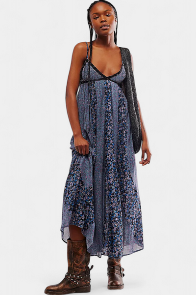 Vestido Boho Floral de Chiffon Lexa con Espalda Abierta
