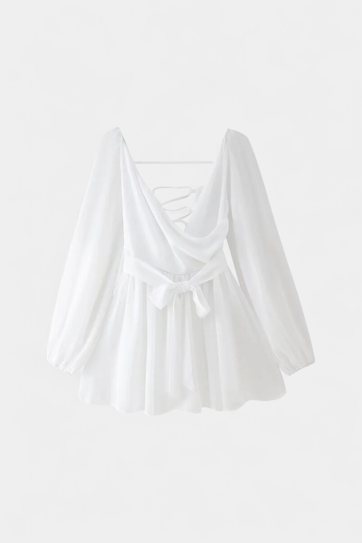 Vestido Mini Skylar con Escote en V y Mangas Livianas