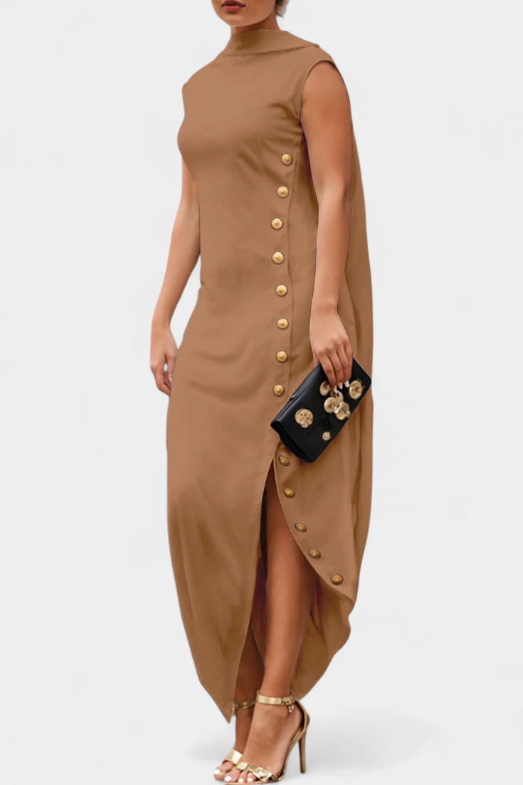 Aphrodite Vestido Asimétrico con Botones Dorados