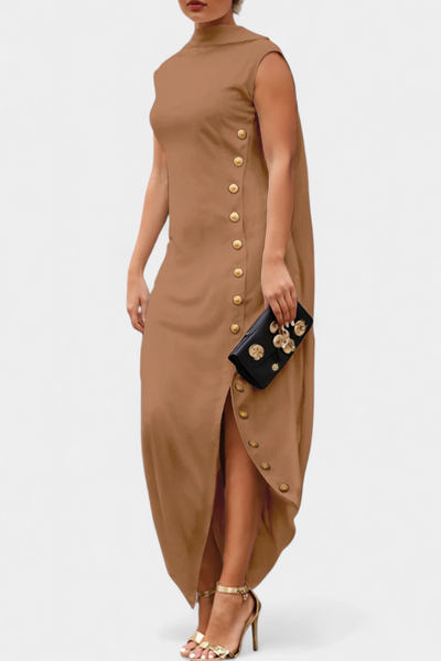 Aphrodite Vestido Asimétrico con Botones Dorados