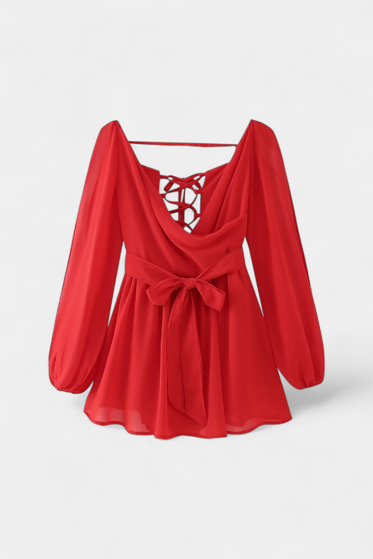 Vestido Mini Skylar con Escote en V y Mangas Livianas