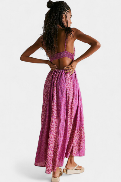 Vestido Boho Floral de Chiffon Lexa con Espalda Abierta