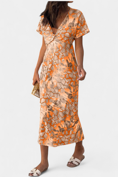 Vestido Triana con Diseño Abstracto y Escote en V