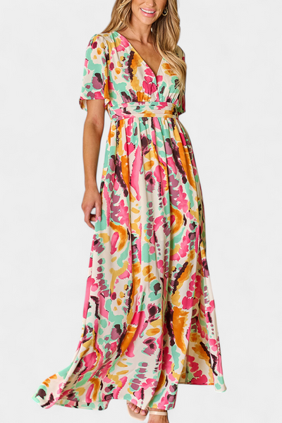Vestido Boho Yuki con Escote en V y Estampado Tie-Dye
