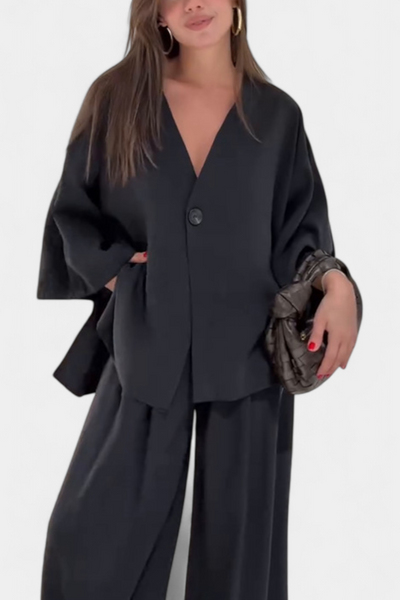 Eli Conjunto Oversize: Top de Cuello en V y Pantalón Recto