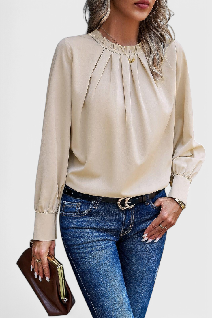 Larga Manga Dottie Top con Cuello de Encaje