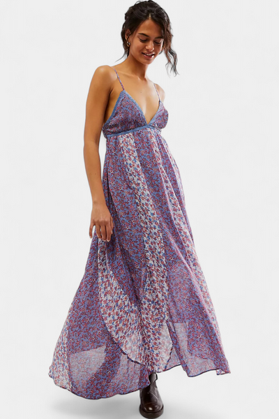 Vestido Boho Floral de Chiffon Lexa con Espalda Abierta