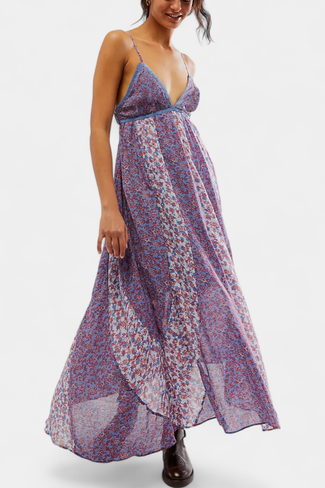 Vestido Boho Floral de Chiffon Lexa con Espalda Abierta