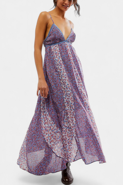 Vestido Boho Floral de Chiffon Lexa con Espalda Abierta