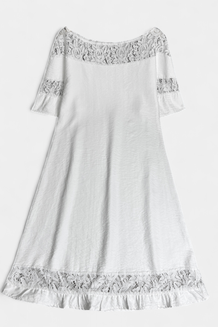 Vestido Casual de Lino Karol con Encaje y Cuello Barco