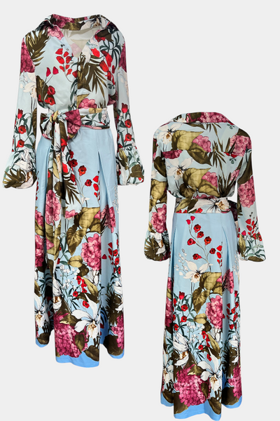 Sanne Conjunto Chic de Camisa y Pantalón Suelto con Estampado