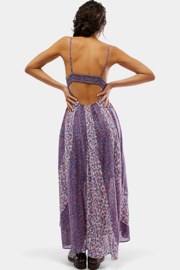 Vestido Boho Floral de Chiffon Lexa con Espalda Abierta
