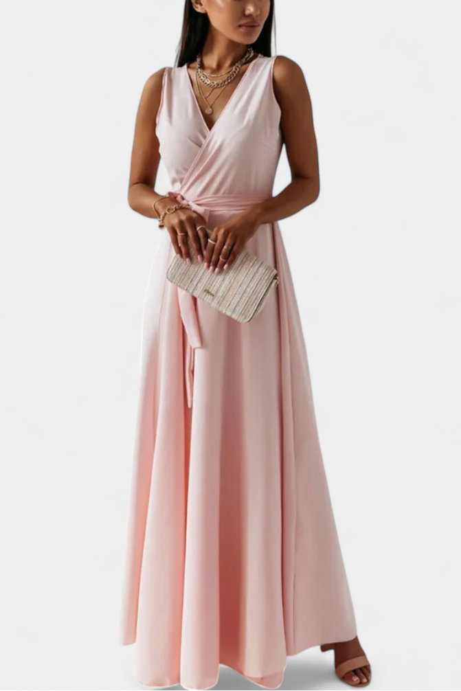 Marla – Vestido Largo con Escote en V y Corte Fluido