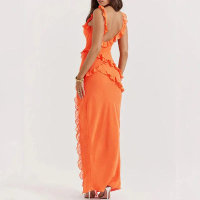 Riana™ Vestido Vaporoso con Volantes y Escote en Agua