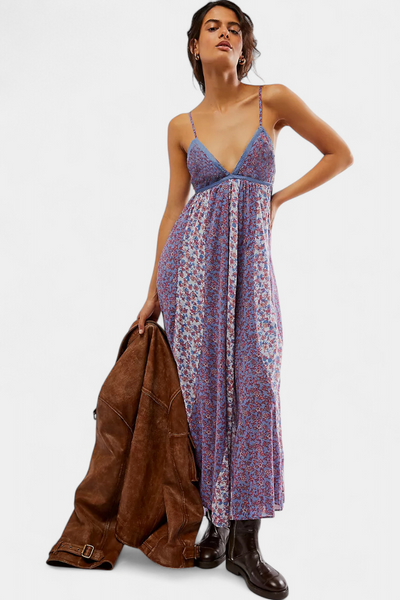 Vestido Boho Floral de Chiffon Lexa con Espalda Abierta