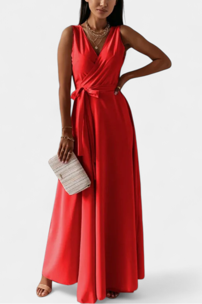 Marla – Vestido Largo con Escote en V y Corte Fluido