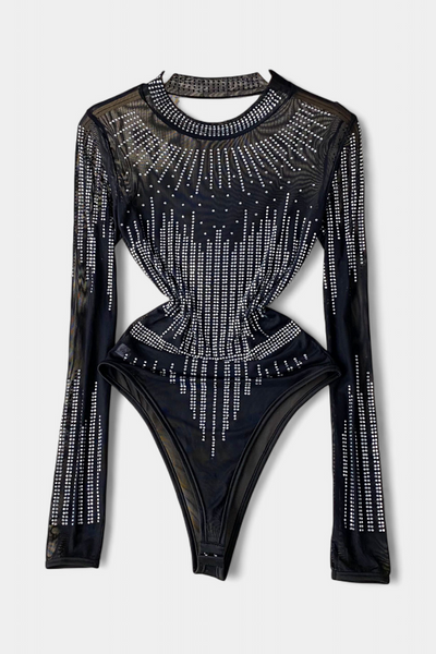 Body Transparente Antonella con Mangas Largas y Detalles Brillantes