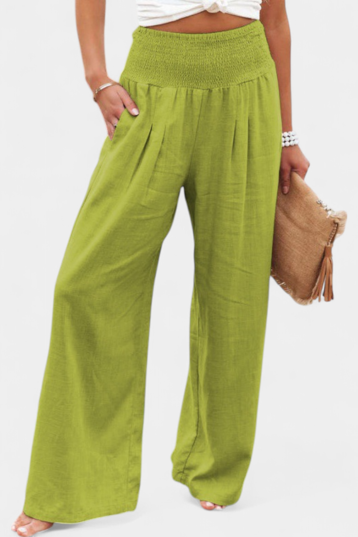 Lexia Pantalones de Algodón y Lino con Corte Suelto y Estilo Natural