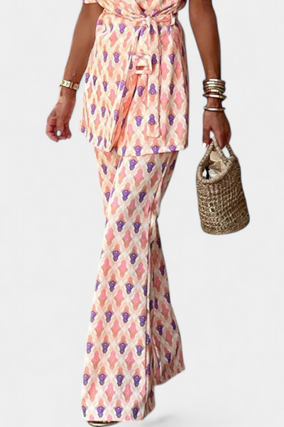 Conjunto Araceli: Blazer y Pantalón Acampanado con Estampado