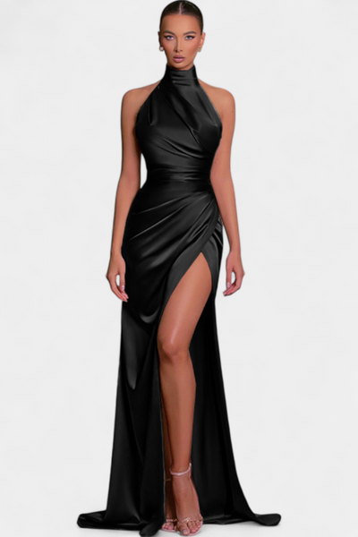 Vestido Halter Torcido Symone con Impactante Abertura Lateral
