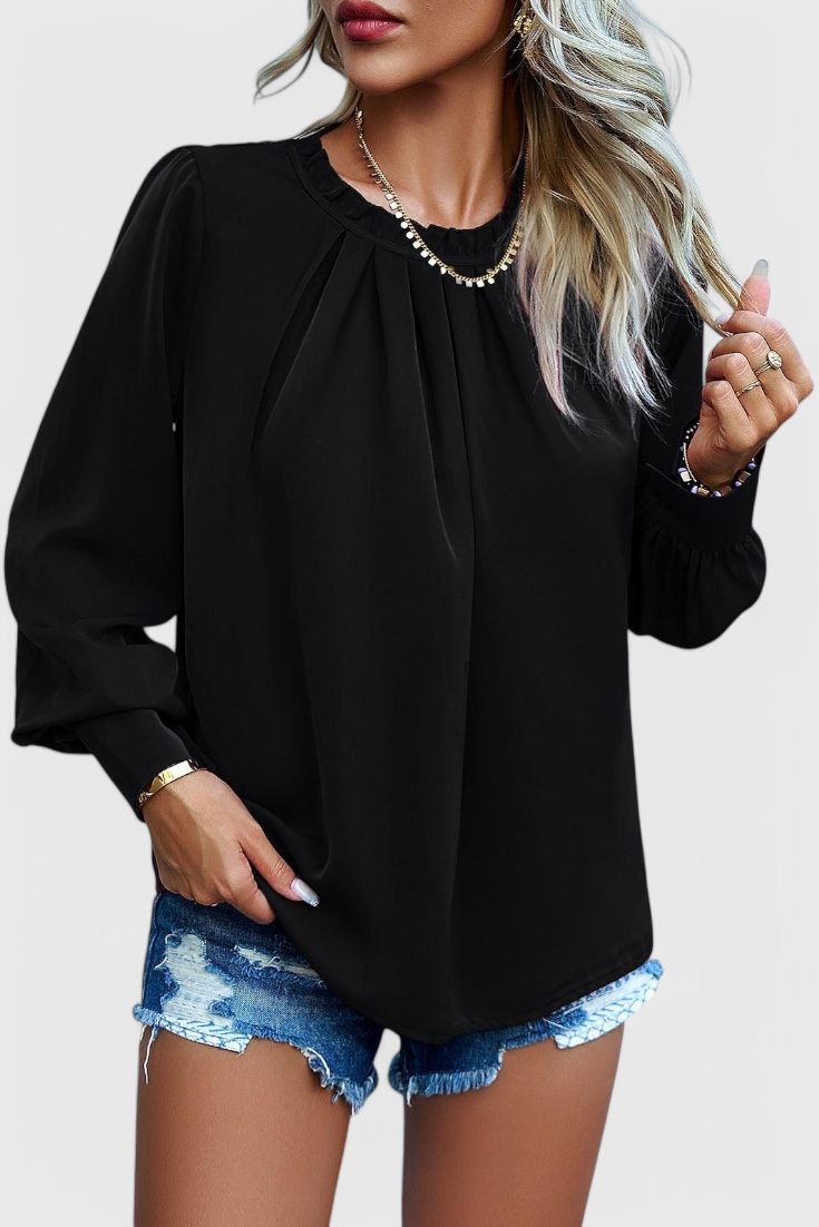Larga Manga Dottie Top con Cuello de Encaje